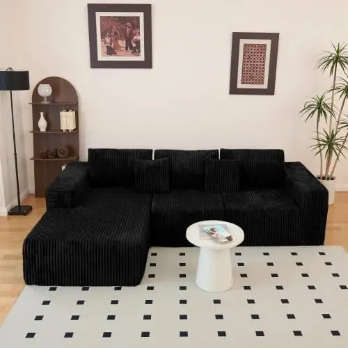 112.99" Boneless Cloud Couch, L Shaped Sectional Sofa with Chaise, No Assembly Required, Sink-in Corduroy Fabric & Memory Foam