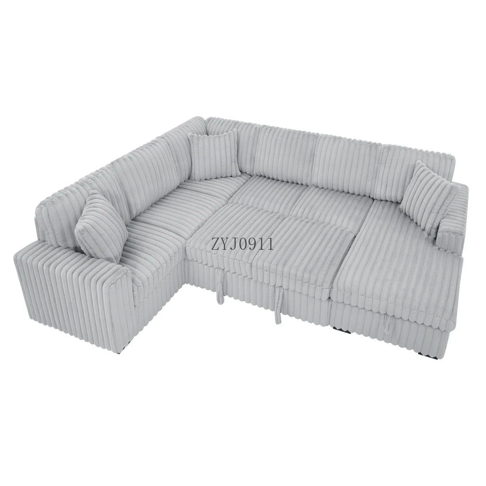 122-Inch lift sofa bed, plush fabric sofa bed with USB port, living room khaki sofa