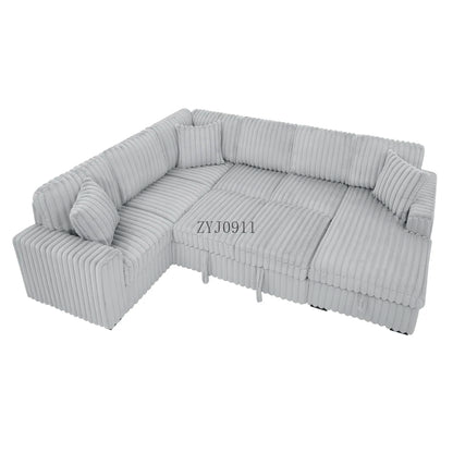 122-Inch lift sofa bed, plush fabric sofa bed with USB port, living room khaki sofa