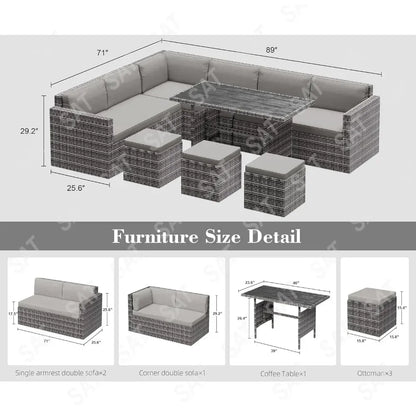 Furniture Set, Outdoor Furniture Patio Sectional Sofa, All Weather PE Rattan Outdoor set with Cushions and Table