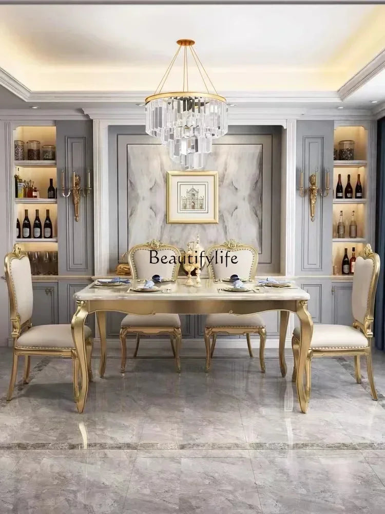 FG10American light luxury solid wood dining table and chair combination European rectangular marble dining table