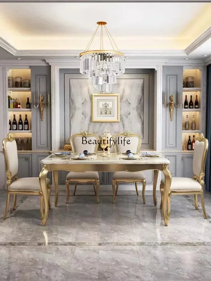 FG10American light luxury solid wood dining table and chair combination European rectangular marble dining table