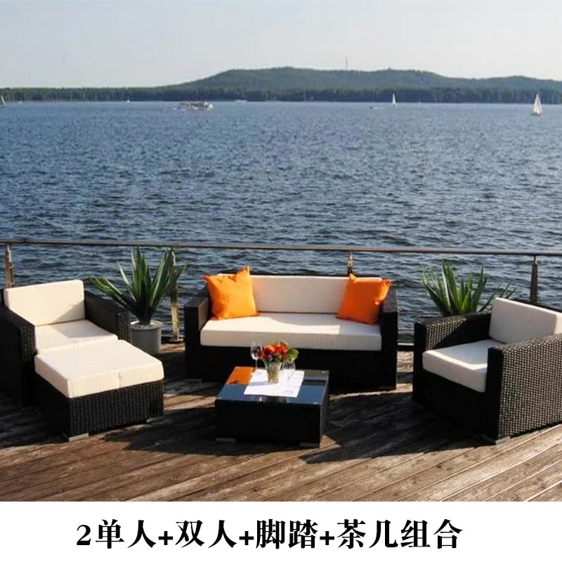Outdoor Coffee Table Garden Sofas Combination Leisure Nordic Lawn Garden Sofas Simple Pe Rattan Furniture Sofá Jardín MHHYSF