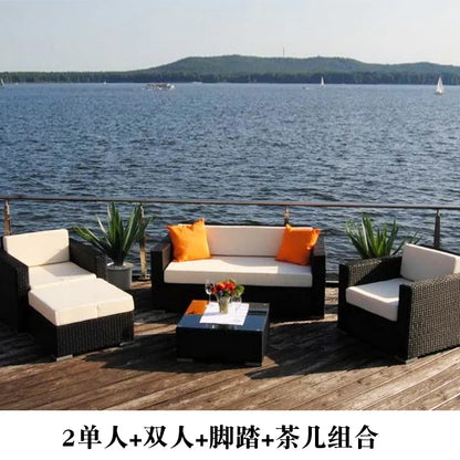 Outdoor Coffee Table Garden Sofas Combination Leisure Nordic Lawn Garden Sofas Simple Pe Rattan Furniture Sofá Jardín MHHYSF