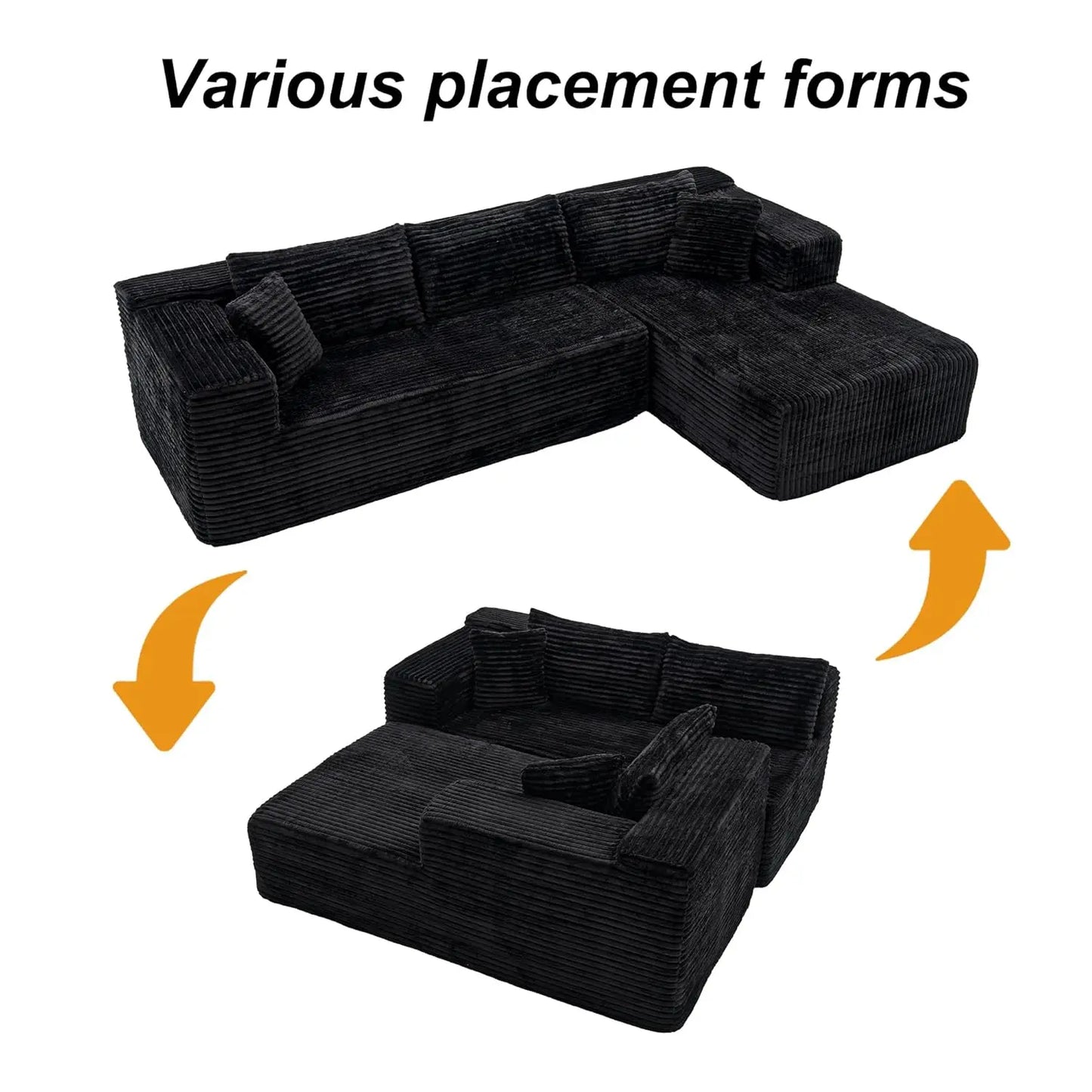 105.9” Modular Sectional Sofa with Chaise, L-Shape Corduroy Cloud Couch with Pillows, Modern Boneless Sofa for Living Room Apart