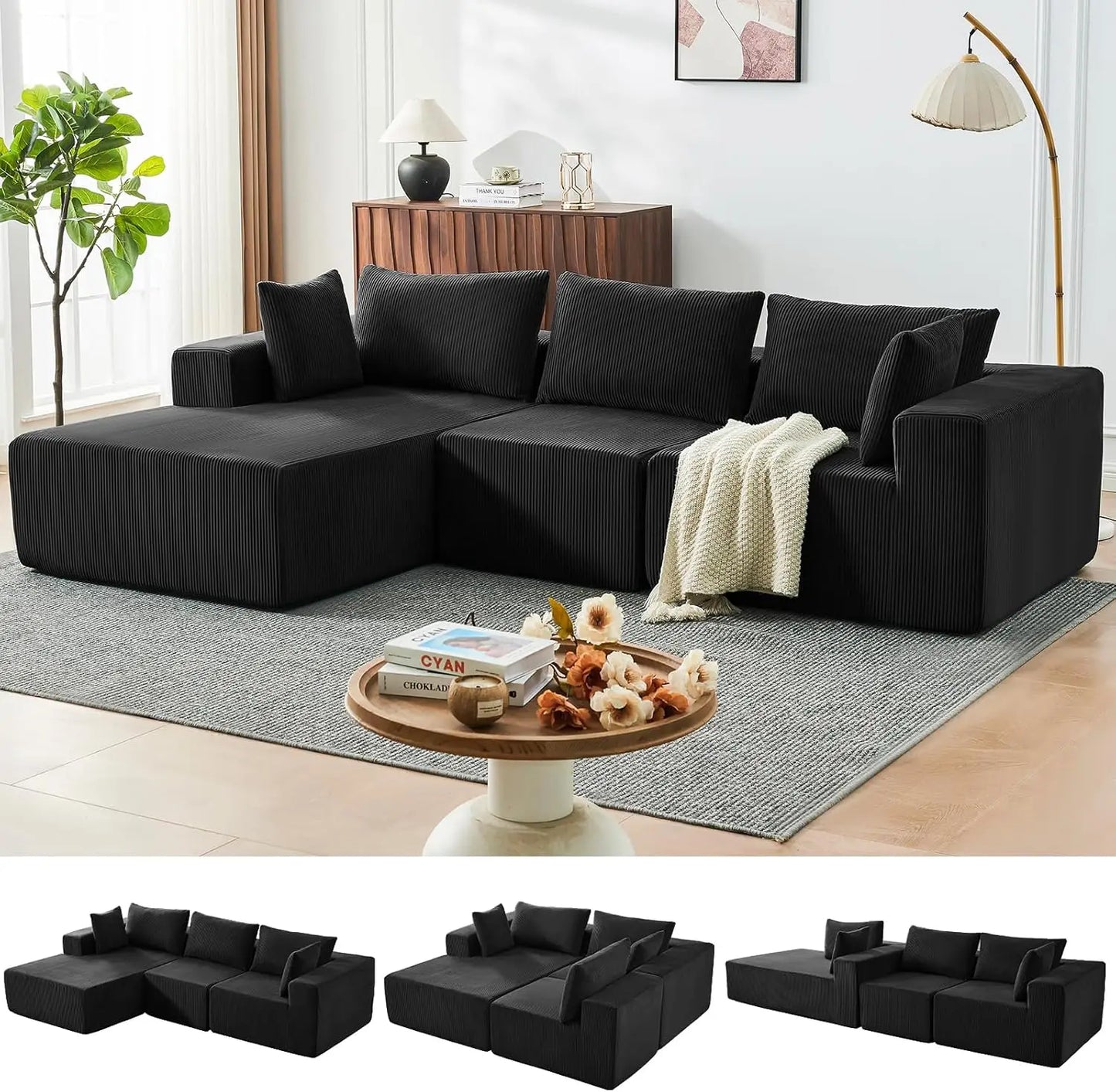 109" Cloud Sectional Couch, Boneless Couches for Living Room, Modular Sectional Sofa with Deep Seat, L-Shape Couch with Chaise
