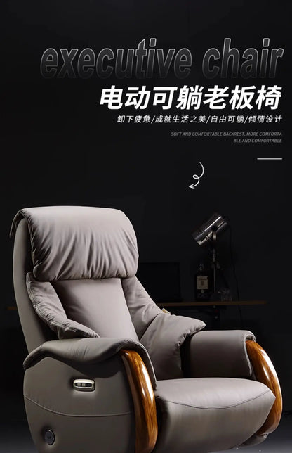 H2 Electric Reclining Executive Chair Genuine Leather Home Comfortable Large Shift Swivel Chair Light Luxury Business High-End