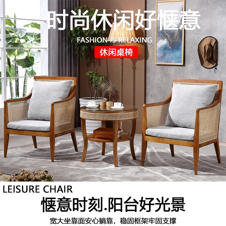 Balcony Rattan Living Room Chairs Outdoor Ergonomic Living Solid Wood Chairs Makeup Simple Fauteuil Salon Furniture Decoration