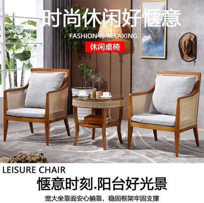 Balcony Rattan Living Room Chairs Outdoor Ergonomic Living Solid Wood Chairs Makeup Simple Fauteuil Salon Furniture Decoration