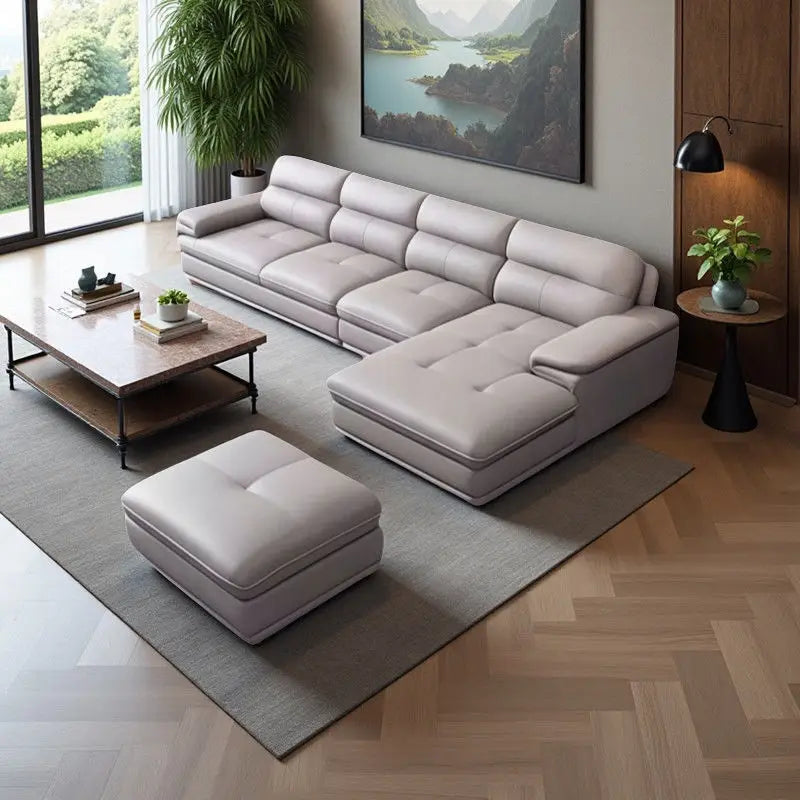 Leather sofa modern large living room straight row minimalist small apartment combination