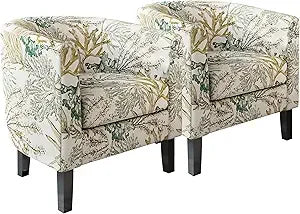 Living Room Chairs Set of 2, Faux Leather Round Accent Barrel Chairs, Club Tub Sofa Chairs for Bedroom, Corner Chairs with Flar