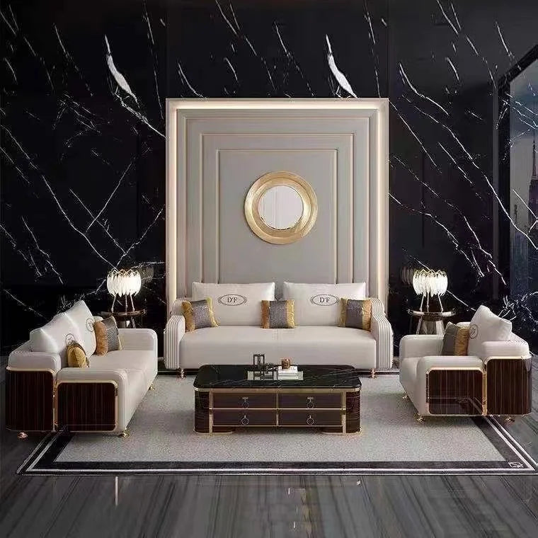 Italian Light Luxury Leather Sofa Living Room Small High-end Villa Modern Simple Solid Wood Sofa