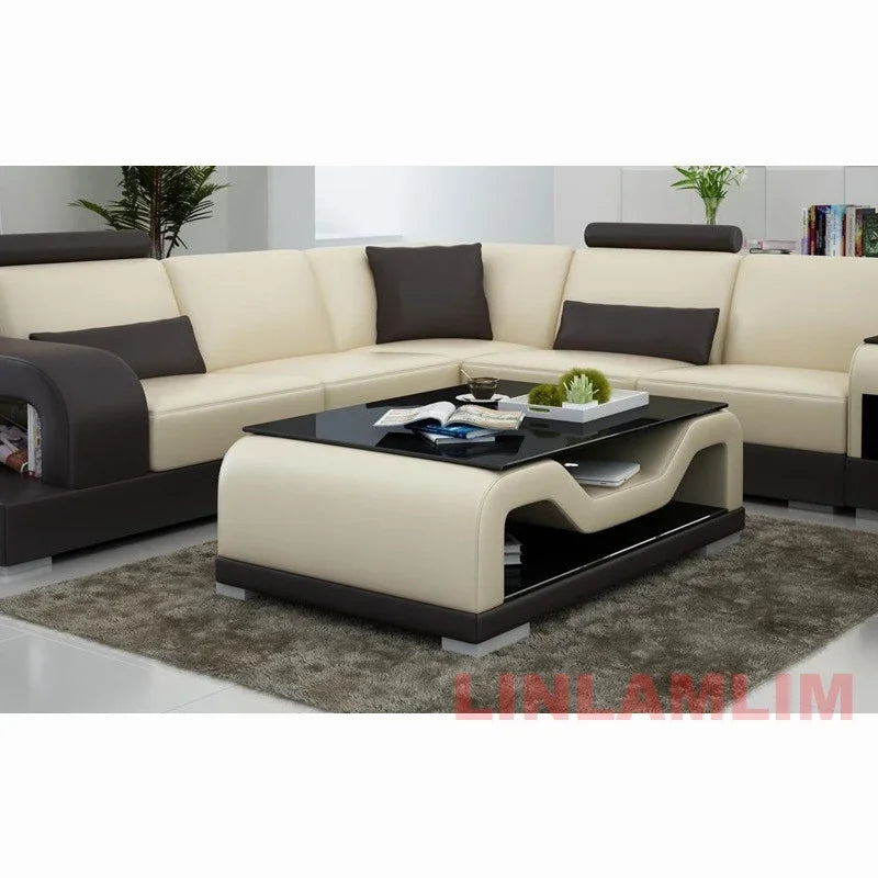 Modern LED Lighted Sofa Set with Recliner, Adjustable Headrest & Console | Luxury Leather Sectional Couch | Futuristic Furniture