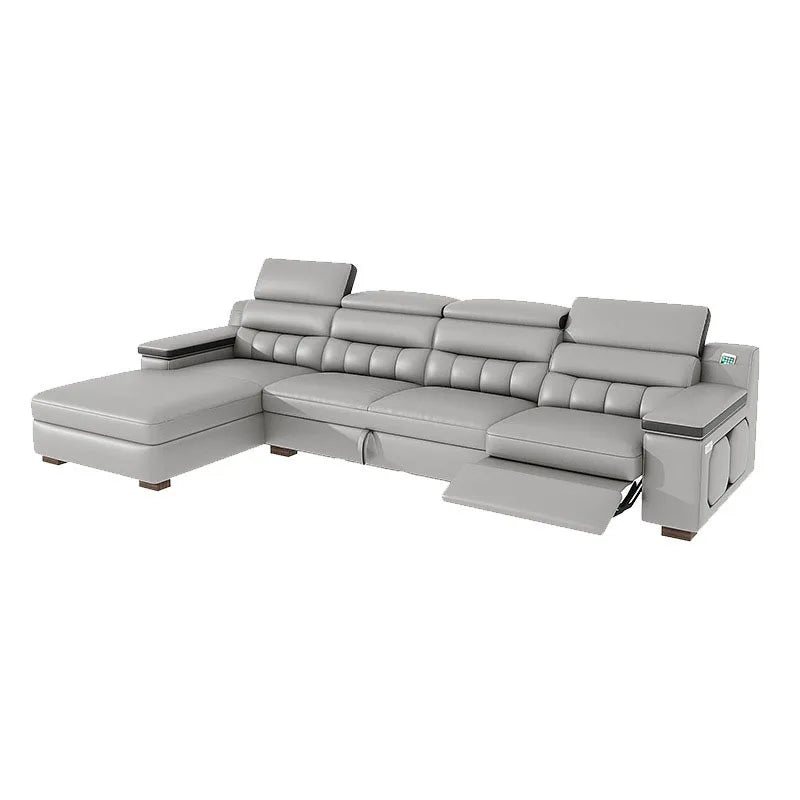 Electric function, leather sofa bed, first layer cowhide, small apartment, living room, modern, simple