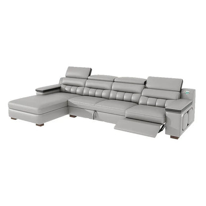 Electric function, leather sofa bed, first layer cowhide, small apartment, living room, modern, simple