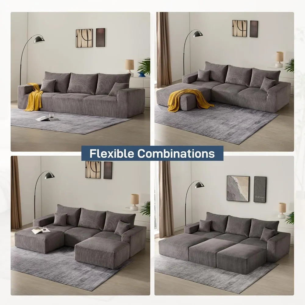 Cloud Boneless Sofa Couches for Living Room-113'' Gray 3 Seater Lounge Modern Sleeper Couch-No Assembly Required