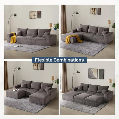 Cloud Boneless Sofa Couches for Living Room-113'' Gray 3 Seater Lounge Modern Sleeper Couch-No Assembly Required