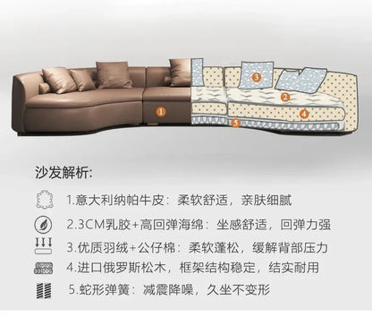 Italian Minimalist Circular Curved Leather Sofa Large Apartment Living Room Corner Leather Sofa