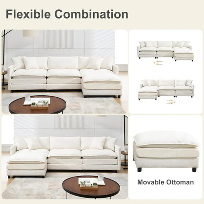 108" Cloud Sectional Couches for Living Room,Convertible L-Shape Couch with Ottoman,3 Seater Modular Sectional Sofa, Customized