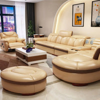 Luxury L-Shaped Genuine Leather Sectional Sofa Sets with USB, Bluetooth Speaker - MINGDIBAO Living Room Italian Leather Couches