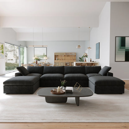 Cloud Modular Sectional Sofa with 2 Storage Ottomans 160.6" Down Filled Comfort U Shaped Sofa Minimalist Wide Deep Seat Couch