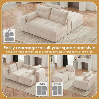 Redlife 100" L-Shaped Modular Sectional Sofa with Ottoman, 3-Seat Corduroy Couch with 30D High-Density Foam, No, Customized