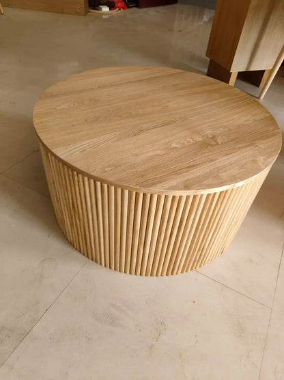 -Wood Fluted Reed Coffee Living Room Round Coffee Tables Of The Room