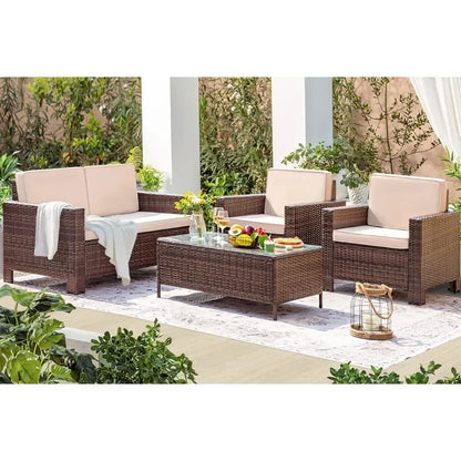 %a Camping Outdoor Indoor Backyard Porch Garden Poolside Balcony Use (Beige) Patio Furniture Outdoor Set Nature Hike Table Sets