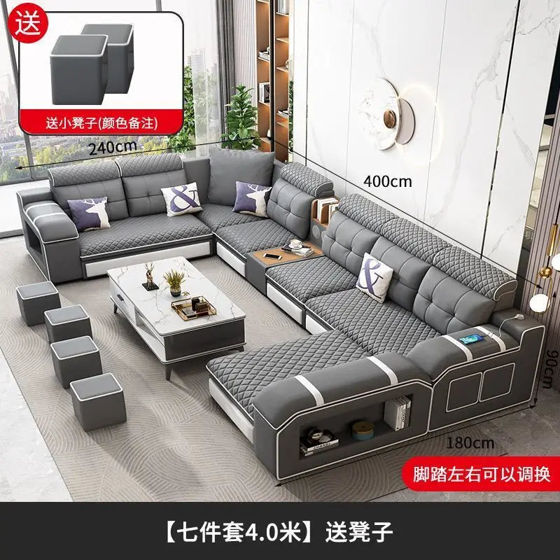 Modern leave-in multi-functional sofa, simple size, detachable and washable fabric sofa combination U-shaped sofa living room