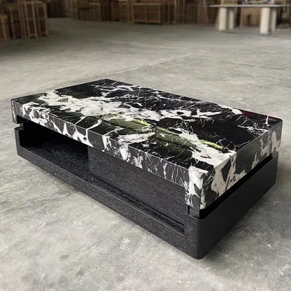 a163  Bulgari black marble luxury stone coffee table living room new walnut light luxury high sense