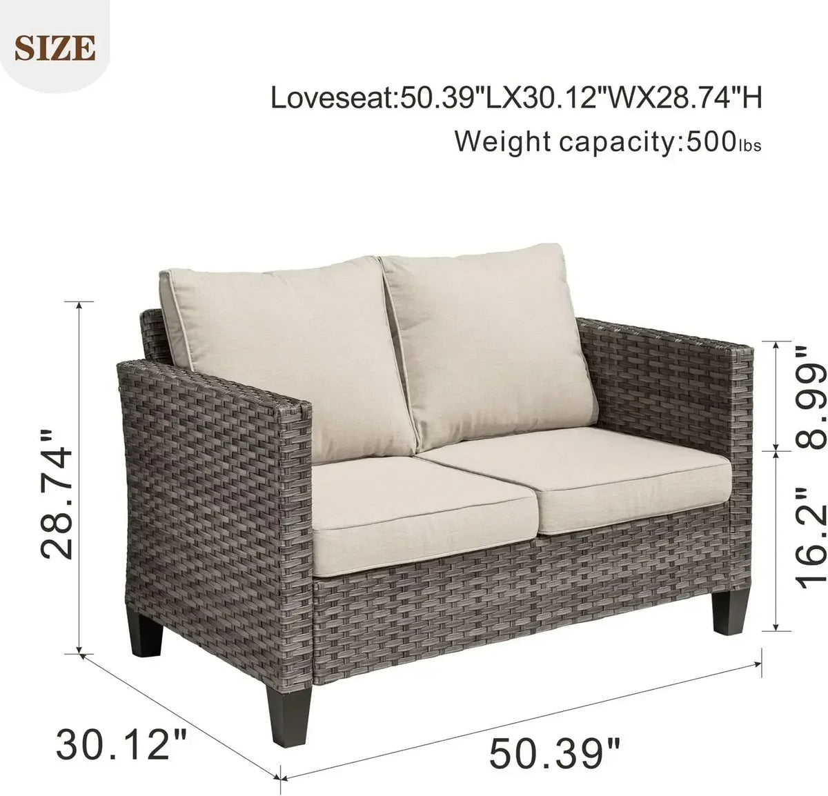 [Discounted Price, Hot Sale!]2-Seater Outdoor Wicker Sofa Couch with Comfy Cushions, All Weather High Back Deep Patio Seating Ra