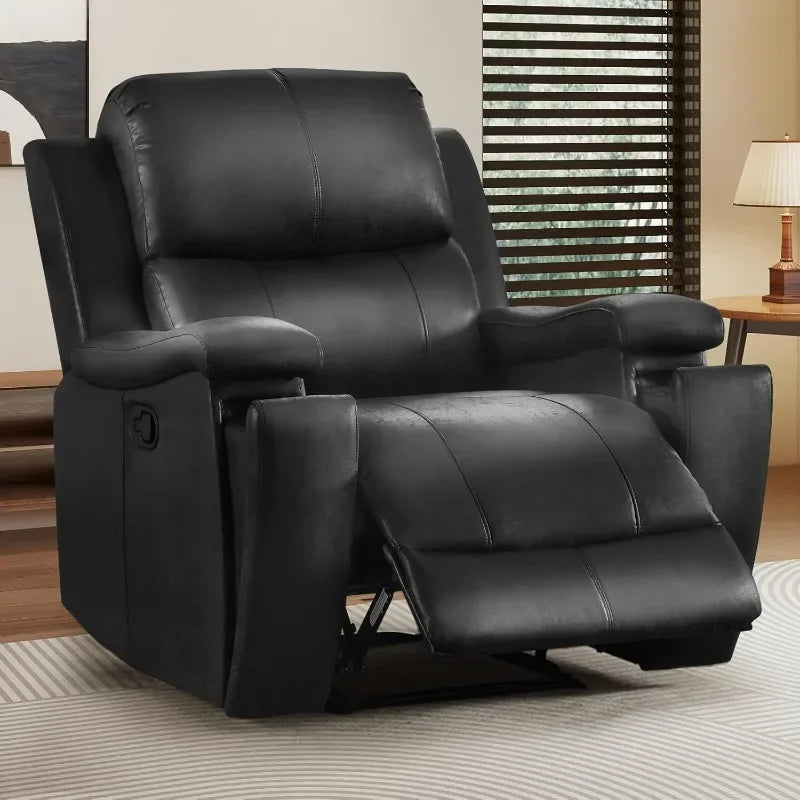 CANMOV Leather Recliner Chair, Classic and Traditional Manual Recliner Chair with Overstuffed Arms and Back, Manual Single Sofa