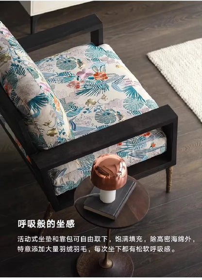 Retro Style Single Sofa Chair for Living Room with Solid Wood Frame Comfortable Lounge Seat