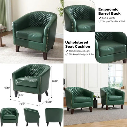 Upholstered Faux Leather Club Chair with Nailed Trim - Comfortable Reading Armchair for Living Room and Bedroom Reception Area