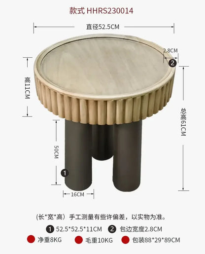New arrivals pastoral style living room furniture rustic round wood carved coffee table with 3 legs