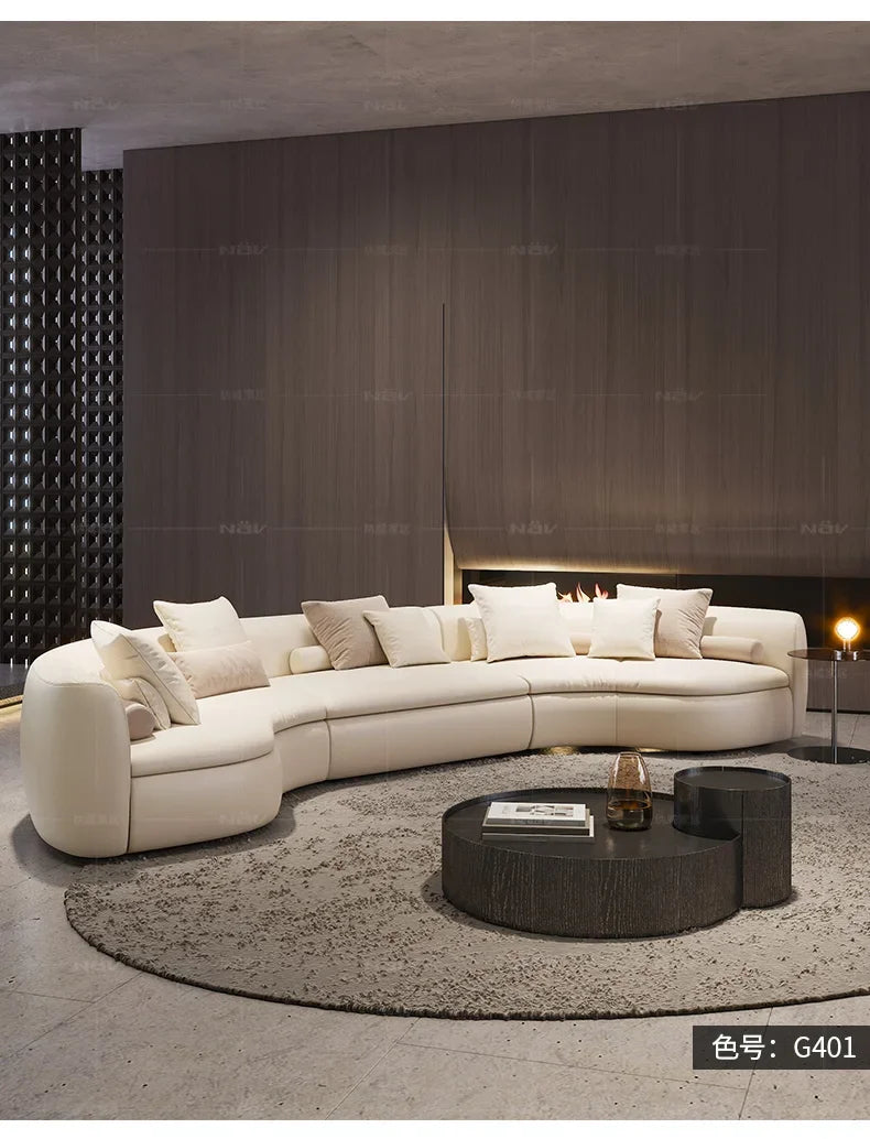 20031A Curved Leather Sofa First Layer Cowhide Semicircle Living Room Italian Modern Simple High-End Elegant