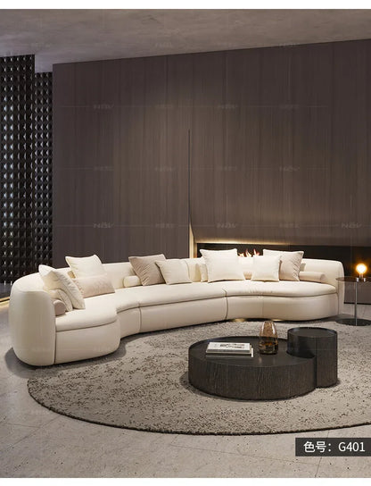20031A Curved Leather Sofa First Layer Cowhide Semicircle Living Room Italian Modern Simple High-End Elegant