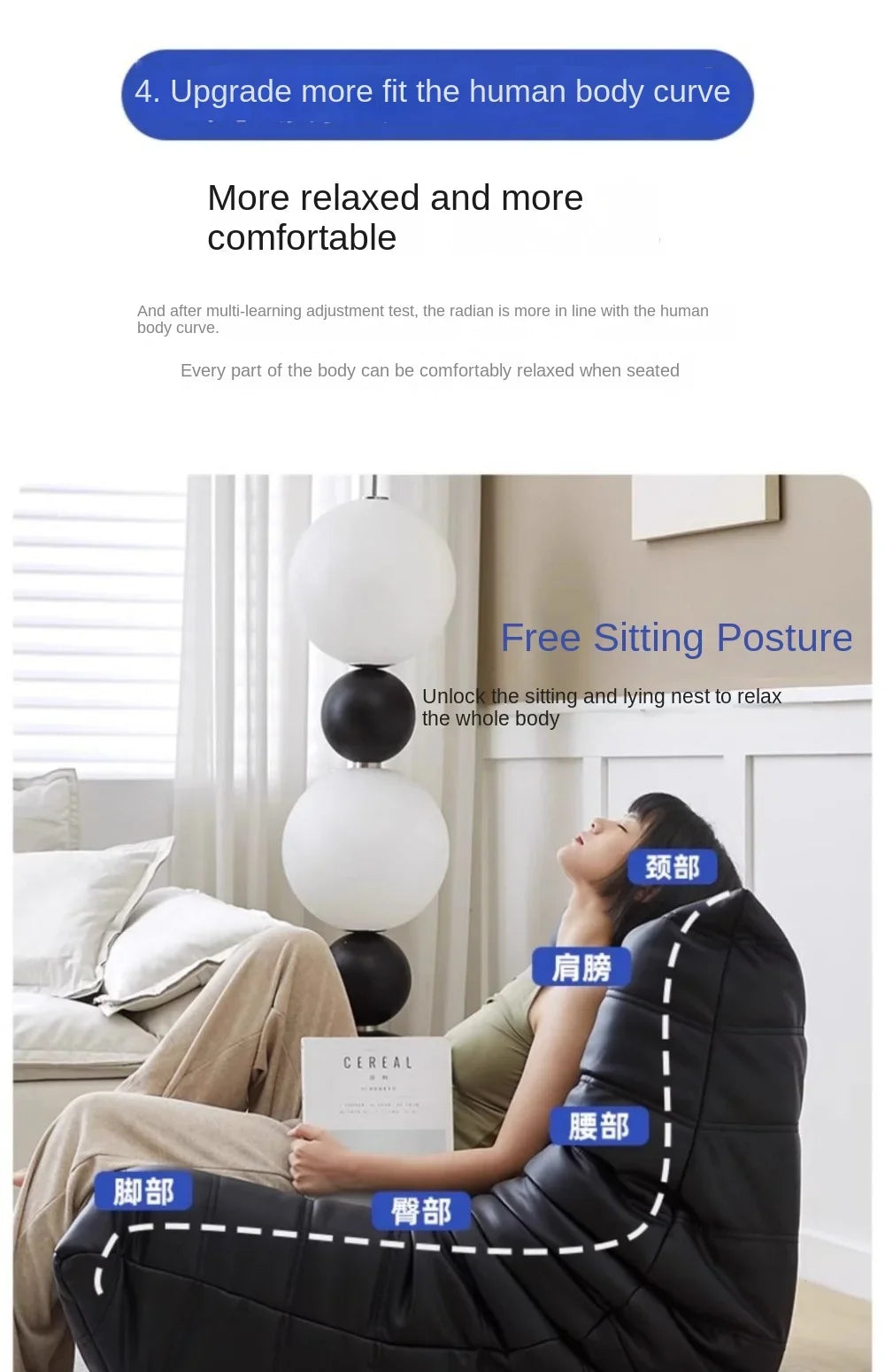 Black caterpillar sofa lazy single leisure chair togo original small apartment balcony living room lying down leather