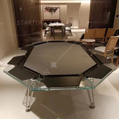 Light Luxury Creative Desig Tempered Glass Poker Table Multi-person Chess and Card Table Club Entertainment Furniture