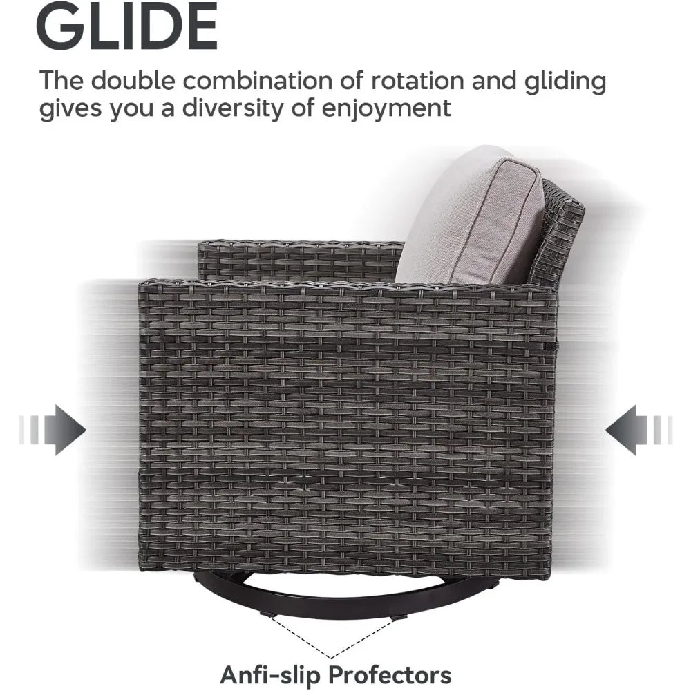 7 Piece Wicker Patio Furniture Set - Outdoor Swivel Rocker Chairs Set with Coffee Table, Side Table, 3 Seat Sofa & Ottomans, Sma