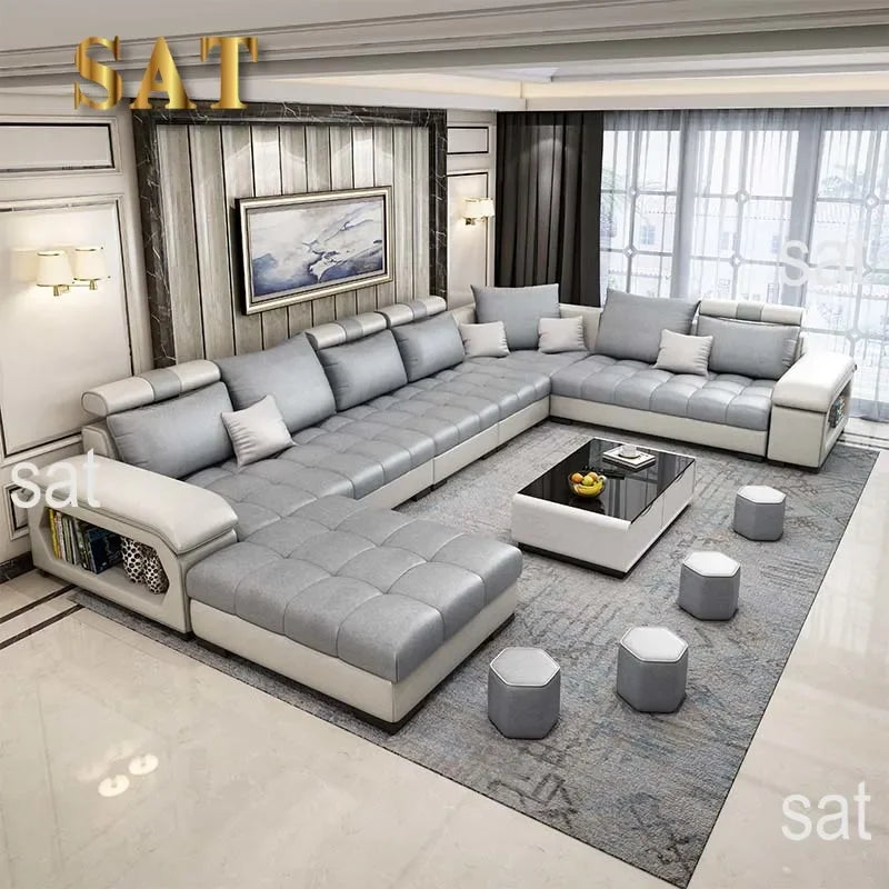 l # Modern Living Room Sectional Sofa U Shape 7 Seater Fabric Couch Luxury Sofa Set Multifunctional Corner Sofa With Usb Speaker