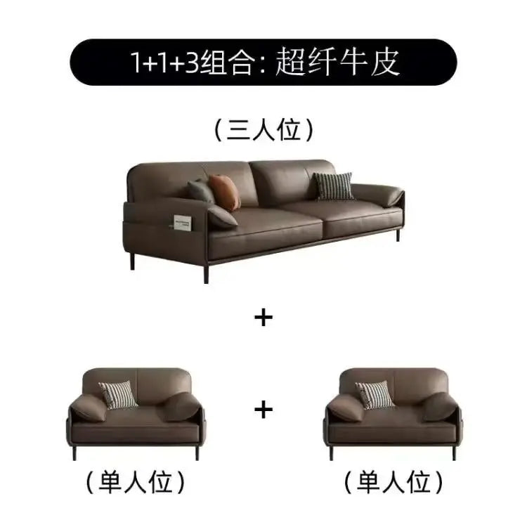Simple Modern Office Sofa Coffee Table Set Luxury Genuine Leather Three-Seater for Business Meeting Reception Living Room Hotel