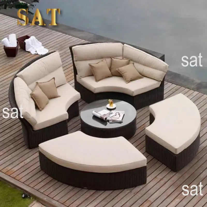Modern Design High Quality PE Rattan Luxury Lounger Sunbed Patio Chair Set Waterproof Garden Furniture