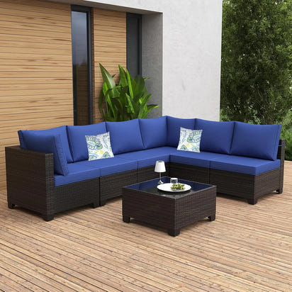 8 Piece Outdoor Patio Furniture Set with Fire Pit Table, Wicker Sectional Sofa Set with Thick Cushions, Perfect for Garden Lawn