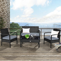 4pcs Outdoor Patio Rattan Wicker Set Table Sofa Cushioned Deck Black