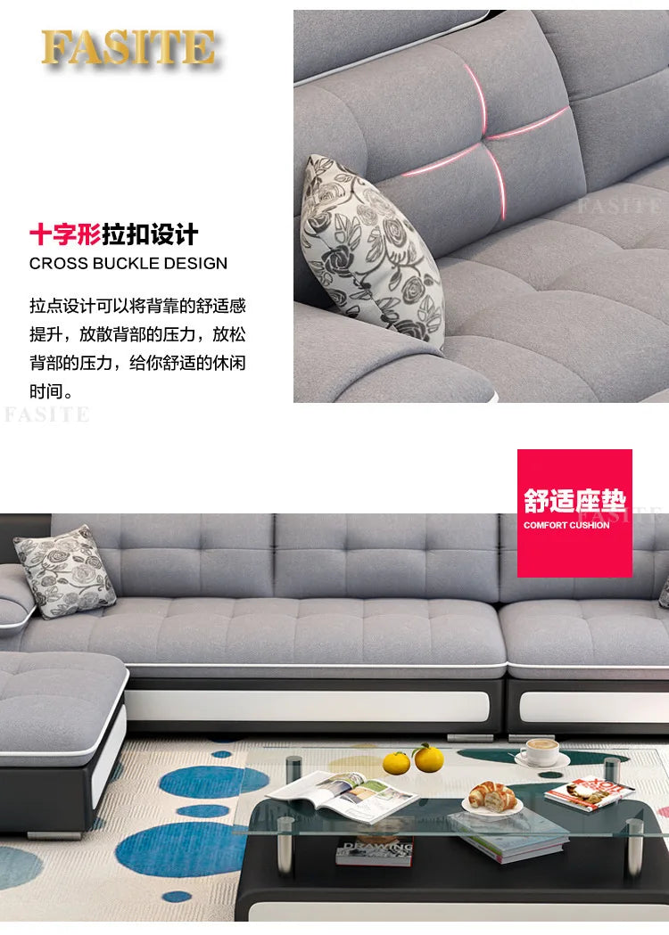 Fabric sofa small apartment simple modern three four living room combination High Quality