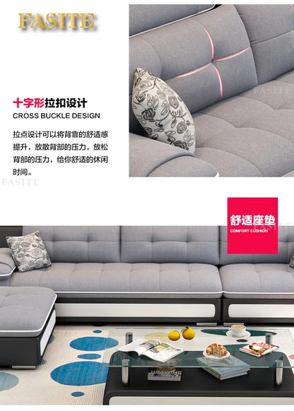 Fabric sofa small apartment simple modern three four living room combination High Quality