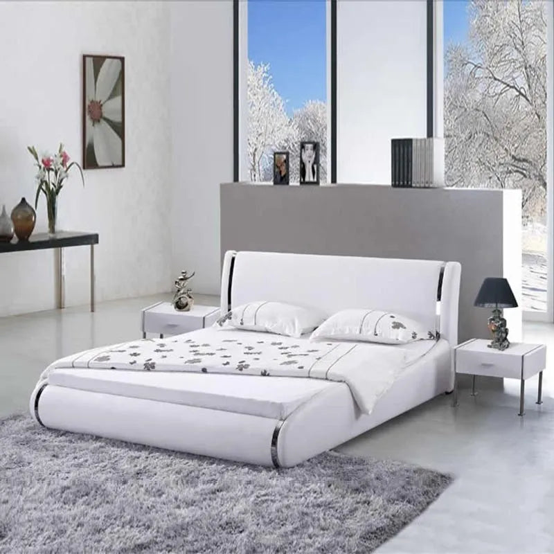 Bedroom furniture leather bed with blue led lights and music therapy bed A021