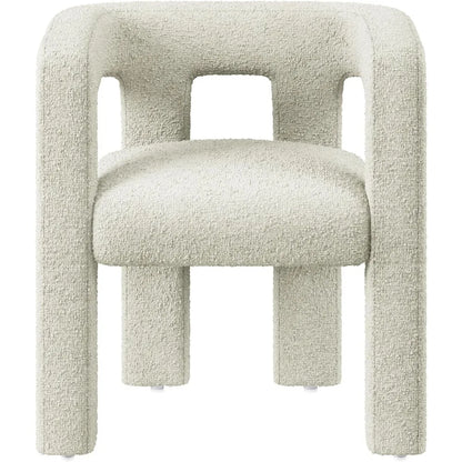 Modern Boucle Barrel Dining Chair, Upholstered Linen Kitchen Boucle Armchair with Sidearms and Back, for Dining Room Living Roo