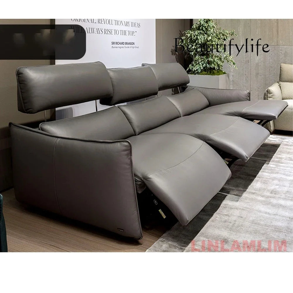 QY Dual Motor Power Reclining Genuine Leather Sectional Sofa with Adjustable Headrests, L-Shaped Corner Couch with Chaise Lounge